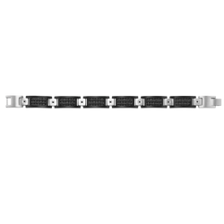 Steel and Black Leather Diamond Bracelet 1/10 ctw