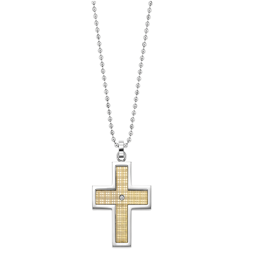 Steel and 18K Inlay Diamond Cross