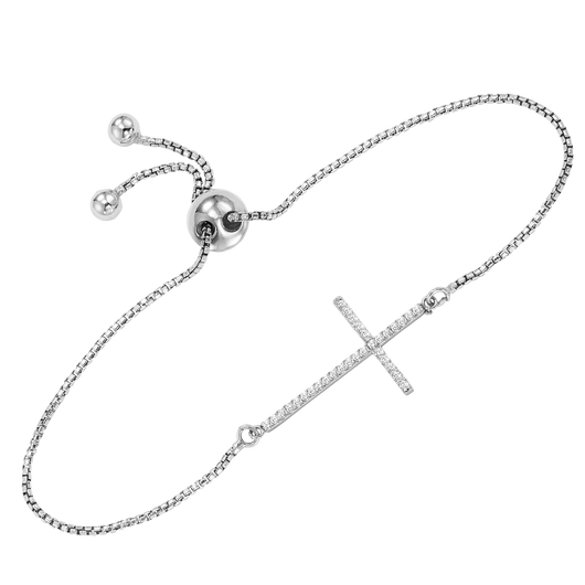 Sterling Silver Diamond Cross Bolo Bracelet 1/7 ctw